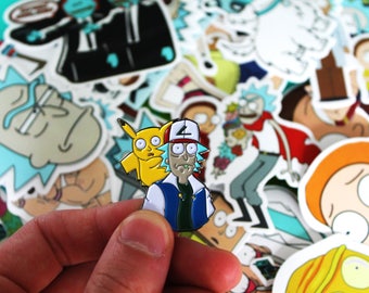 Rick and Morty x Pokemon soft enamel lapel pin 1.5" + Rick and Morty Sticker pack 35 pcs