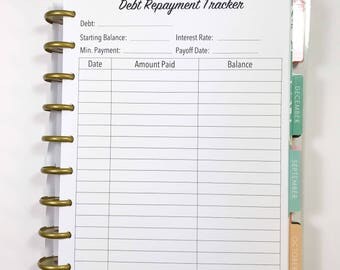 Debt Repayment, Debt Tracker, Debt Log Inserts for Medium, Classic Happy Planner, Discbound Planner, ARC, Levenger, MAMBI