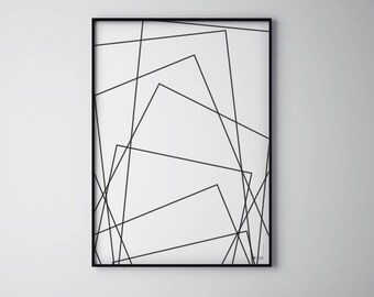 Minimal Art Print | Black and White | Modern poster | Geometric | WzoryKolory | "Crazy rectangles"