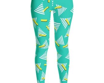 90s Leggings Printed With Triangles, Memphis, Geometric, Abstract, 90s Clothing Women, Festival Pants, 90s Pants, 80s, Vaporwave Aesthetic