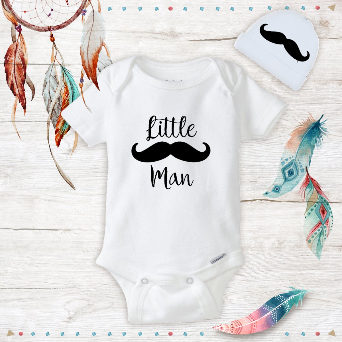Little Man Mustache Onesies & Mustache Hat beanie baby boy