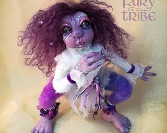 OOAK fantasy creature, Purple Elf, fairy art doll