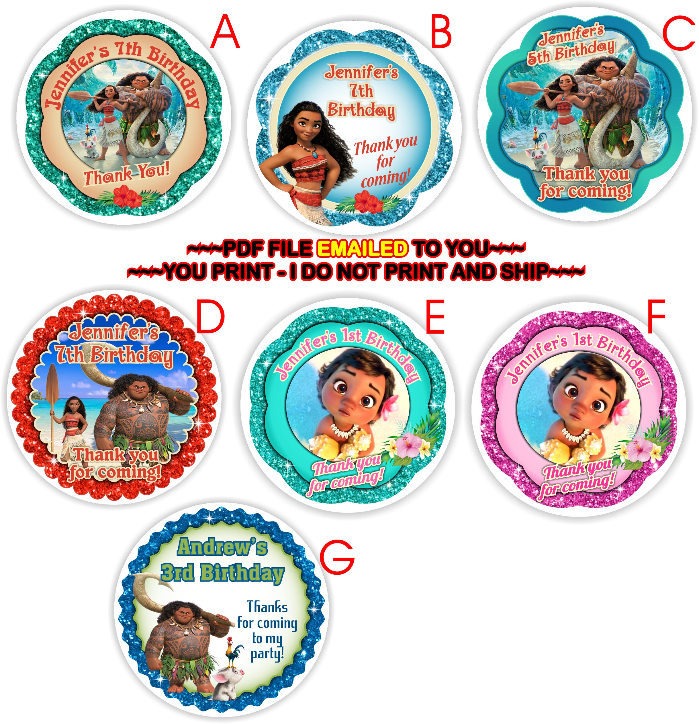 you print moana birthday thank you sticker moana gift tags