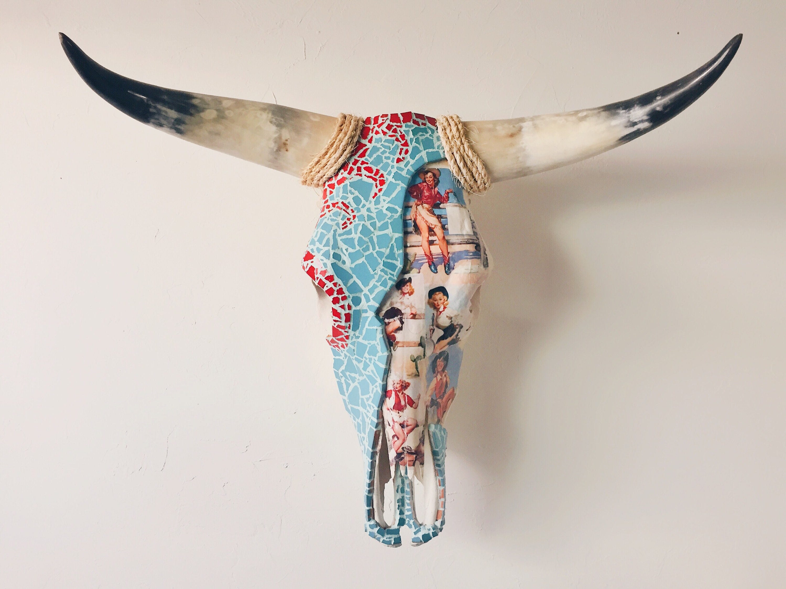 Pin up Art//Wall Decor//Longhorn Cow Skull//