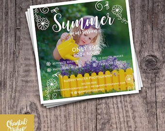 Photography Summer Mini Session Template for Photographers PSD Flat card - Photoshop template 5x5 flat square card - CNPMS1702