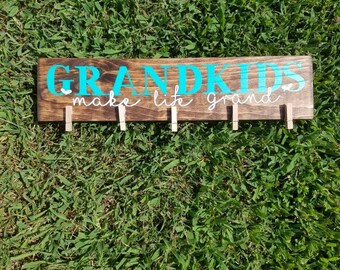 Grandkids Picture Frame | Picture Holder | Grandchildren Sign | Gift For Grandparents | Wood Wall Decor | Picture Frame | Hanging pictures