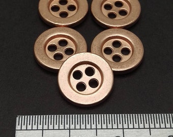 Vintage metal 4 hole Raised Rim Sew On Button, Rose Gold, 15 Pcs, 18L (=11.6mm), 24L (=15mm), 30L (=19mm)