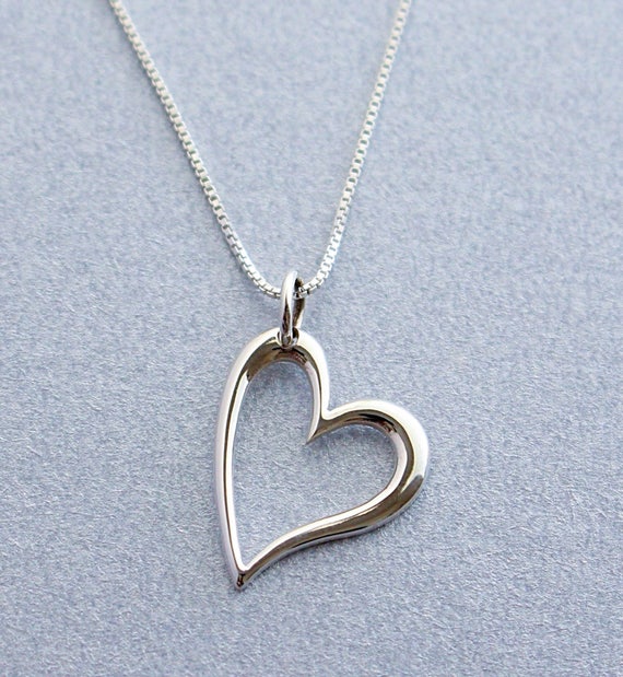 Sterling Silver Curvy Heart Necklace FREE SHIPPING Heart