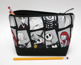 Makeup Bag made from licensed Nightmare Before Christmas Fabric, Toiletry Bag, Accessories bag, Organizer pouch, Jack Skellington