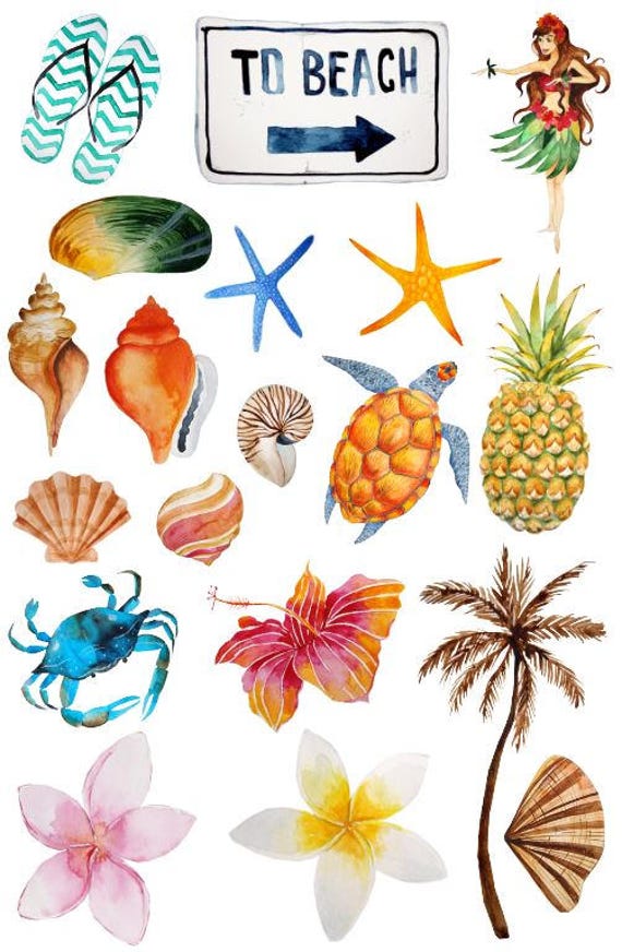 Aloha Watercolor Beach Stickers Scrapbooking Stickers