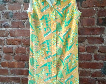 Vintage 1960s Mod Blue Green Orange Psychedelic Shirt Dress
