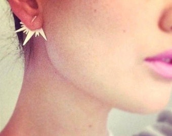 Ear Jacket Earrings Triangle Spike Silver or Gold Ear Jackets Minimalist Punk Crawler Spikes Sparks Firework Earrings