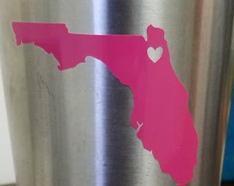 Florida/State of Florida Decal/Yeti Decal/Florida Cities/State Heart/Car Decal/Florida Decal/Heart Florida/Vinyl Decal