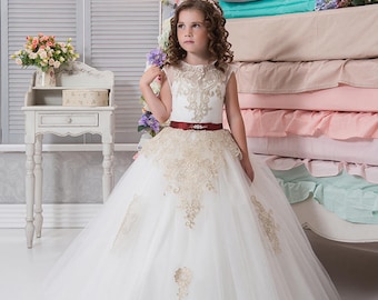 Ivory Flower Girl Dress • White Flower Girl Dress • Princess Dress • Girls Tulle Gown • Fairy Princess Gown • Girls dress pattern