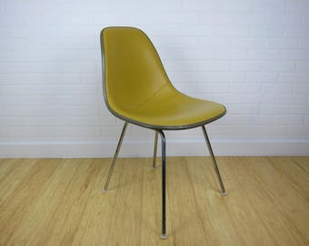 Eames Herman Miller Upholstered Naugahyde Side Chair Yellow