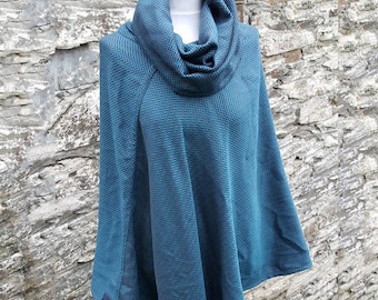 Teal and Chocolate Herringbone Poncho