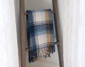 SALE: Vintage Faribo Blue & White Plaid Throw - Good Condition