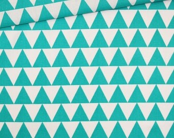 Triangles, 100% cotton fabric printed 50 x 160 cm, white and turquoise triangles