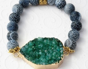Green Bracelet Stacking Bracelet Elastic Bracelet Grey Gem Bracelet Fertility Bracelet Healing Bracelet Recovery Jewelry Mala Bracelet