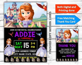Princesa Sofía el primer cumpleaños para imprimir invitación Plus gratis gracias Card-Both Digital e impresión realizado
