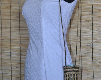 Rare Borneo Dayak Woven Round Small Bag Water Bottle Keeper Rattan Strand