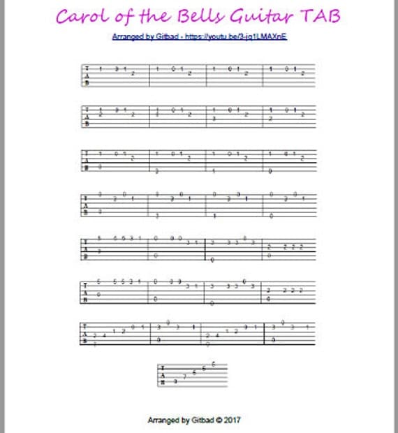 Carol of the Bells Guitar TAB Printable PDF