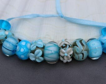 Elizabeth Creations ICE BREEZE artisan lampwork handmade glass beads Sra