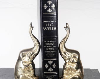 Brass Elephant Bookends, Vintage Bookends, Hollywood Regency Home Decor, Elephant Statues