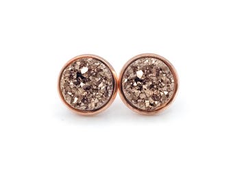 Bridesmaid earrings, Rose gold Bridesmaid jewelry set, Druzy Bridesmaid jewelry set, Druzy necklace, Rose bracelet, bridesmaid gift, wedding