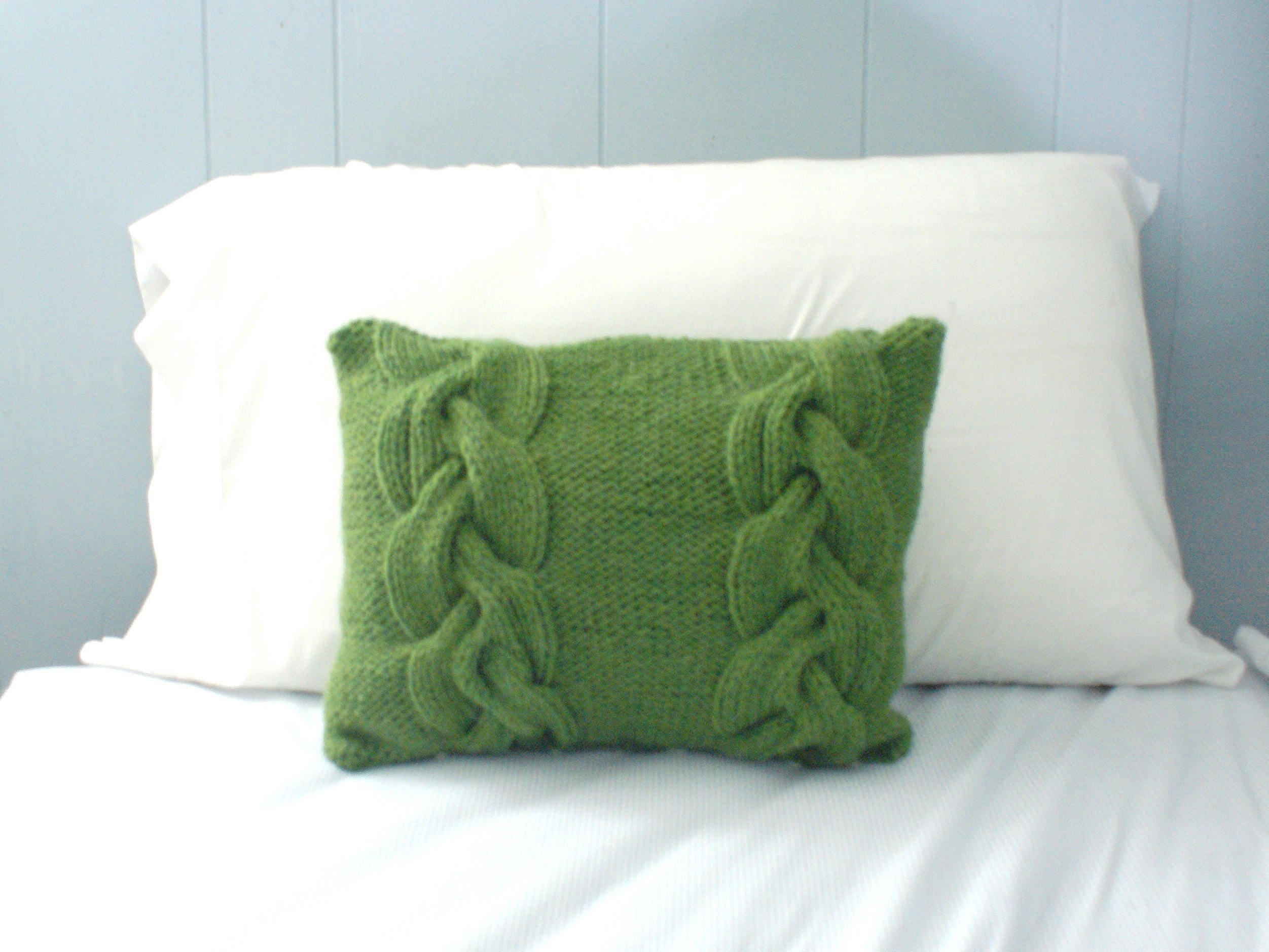 Green Wool Braided Cable Knit Pillow Sham