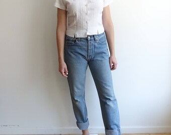 Vintage Levi 501xx Button Fly Denim/Light Wash Boyfriend Jeans/Slouchy/ Worn In /Made in USA / 33/34