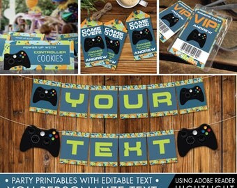 Video Game Party Printable Set, Gamer Decor, Gamer Birthday, Video Game Full Collection, Blue Camo - INSTANT Download Printable PDFs