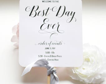 Best Day Ever Program Fan, Wedding Fan Programs, Beach Wedding Fans, Destination Program Fans - The Best Day Ever Wedding Program Fan SAMPLE
