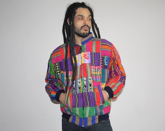 1990s Vintage Rainbow Woven Fresh Prince Mexican Blanket Bomber Jacket - Vintage GUATEMALAN Bomber Jacket Woven - MV0607