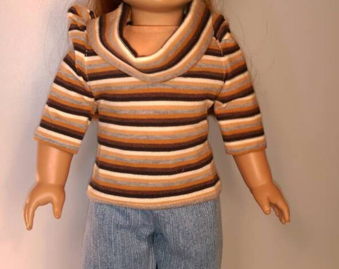 Stripped knit Cowl neck top and jeans fits 18 inch dolls