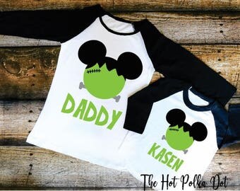 Disney Halloween Shirt, Frankenstein Mickey Mouse Personalized Raglans, Black Raglan Shirts, Mickey's Not So Scary Halloween Party Shirts