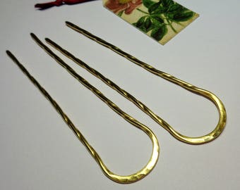 2 Gold Metal 5" Hair Pins - Brass Hair Fork - Womens Gift - Metal Hair Accessories - Big Hair Bun Pin - Golden Hair Jewelry - Gift for Her
