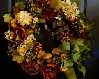 Fall/Autumn Wreath - Wreath For The Door - Summer Wreath - Wreath - Hydrangea Wreath - Front Door Wreath - Year Round Wreath