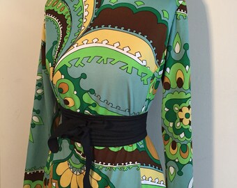 Vintage 60s 70s Paychedelic Green Dress Pucci inspired