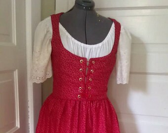 Red Floral Dirndl (Peasant Dress) With Reversible Bodice