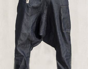 BLACK DROP CROTCH TROUSERS WITH POCKETS