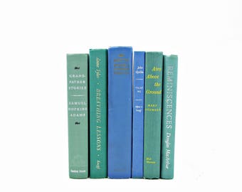 Mint Green BOoks, BLue Decorative Books, Wedding Centerpiece, Old Book Set, Book Decor, Antique BOok Collection, country chic