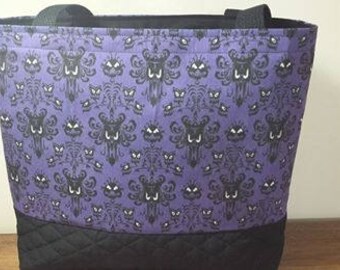 Haunted Mansion wall paper print tote/ Foolish Mortal tote/ Handmade cotton fabric tote/ Disney Inspired tote