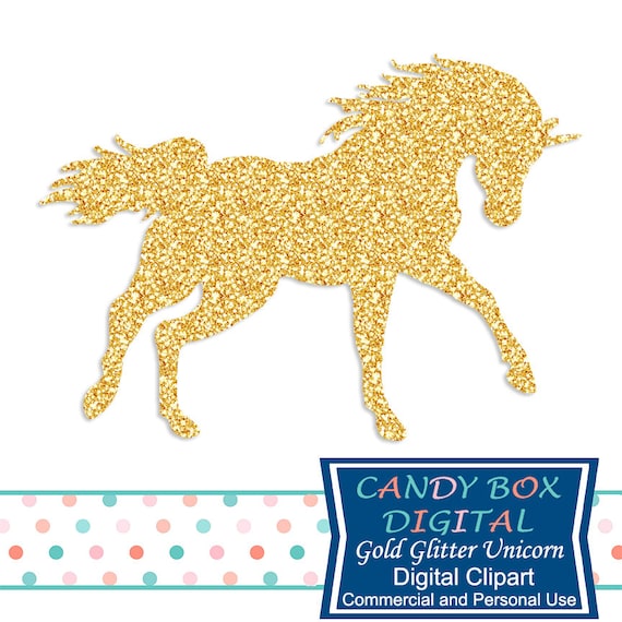 Gold Glitter Unicorn Clipart Fantasy Clip Art Commercial
