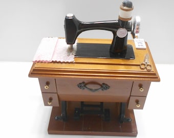 Vintage Miniature Treadle Sewing Machine Music Box Plays Buttons & Bows