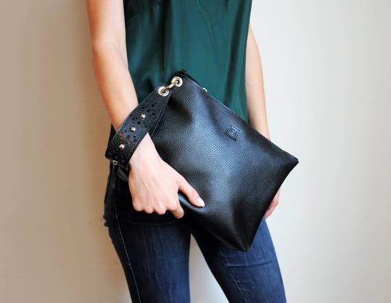 black clutch with hand strap