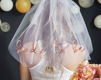 Rose Gold Bride To Be Bachelorette Veil - Double Layer,  Bachelorette Party Veil, Bachelorette Party Supplies, Bridal Shower Decorations