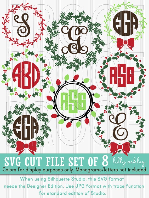 Download Christmas Monogram SVG Files Set of 8 Wreath cut files
