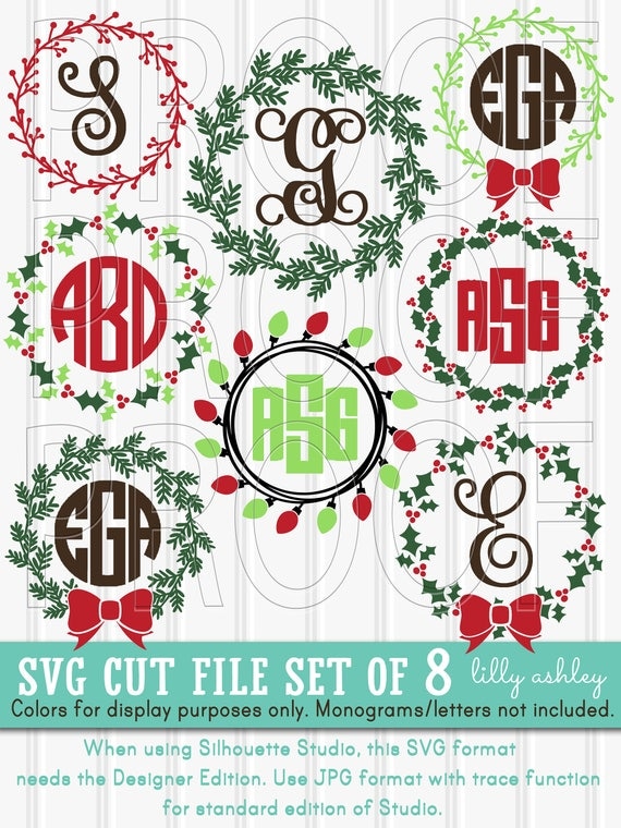 Download Christmas Monogram SVG Files Set of 8 Wreath cut files
