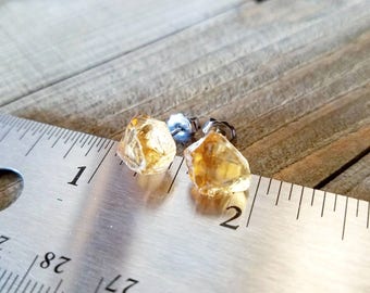Citrine earrings - citrine stud earrings - rough citrine - citrine jewelry - hypoallergenic studs - November birthstone - raw citrine studs